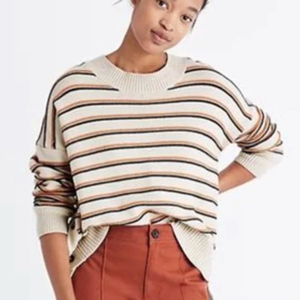 MADEWELL Brownstone Side-Button Sweater in Stripe